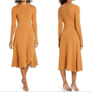 Rachel parcel tan cashew knit long sleeve sweater dress